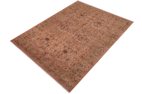 handmade Transitional Qaseem Bond Tan Lt. Green Hand Knotted RECTANGLE 100% WOOL area rug 6x9