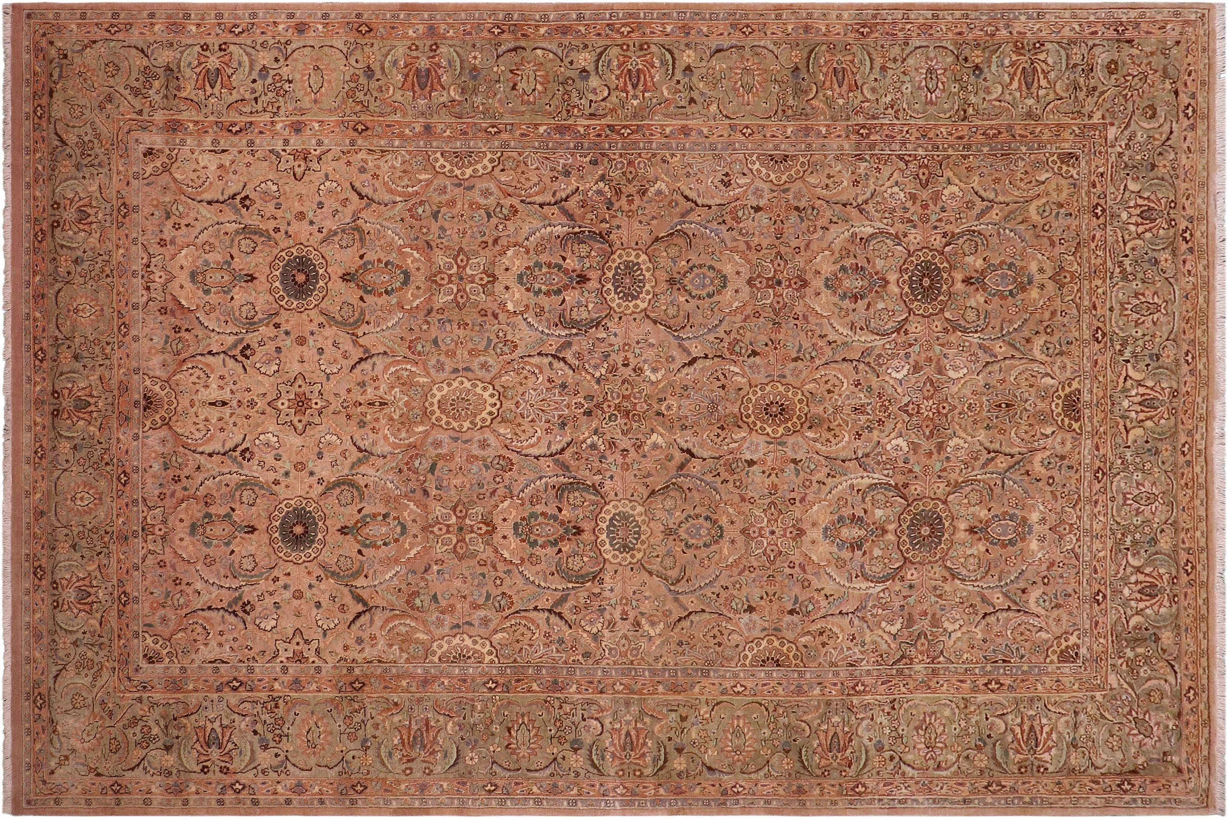handmade Transitional Qaseem Bond Tan Lt. Green Hand Knotted RECTANGLE 100% WOOL area rug 6x9