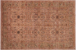 6x10 hand knotted Vegetable Dyed wool rug in tan and green - Edith Tan/ Green