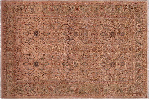 handmade Transitional Qaseem Bond Tan Lt. Green Hand Knotted RECTANGLE 100% WOOL area rug 6x9