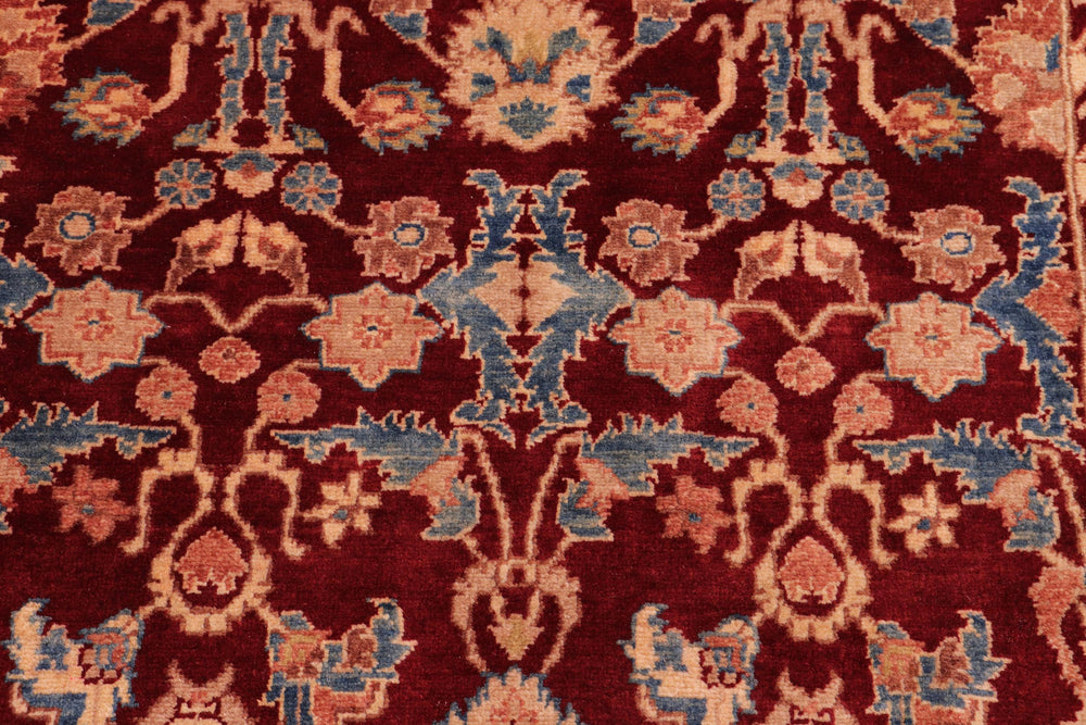 handmade Traditional Lahore Drk. Red Teal Blue Hand Knotted RECTANGLE 100% WOOL area rug 6' x 9'