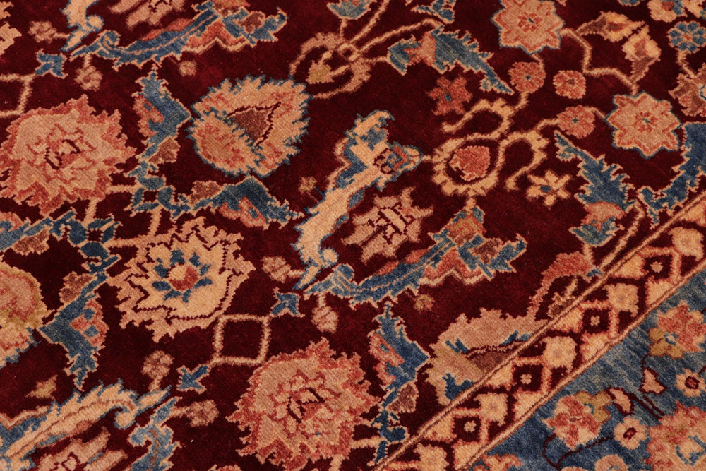 handmade Traditional Lahore Drk. Red Teal Blue Hand Knotted RECTANGLE 100% WOOL area rug 6' x 9'