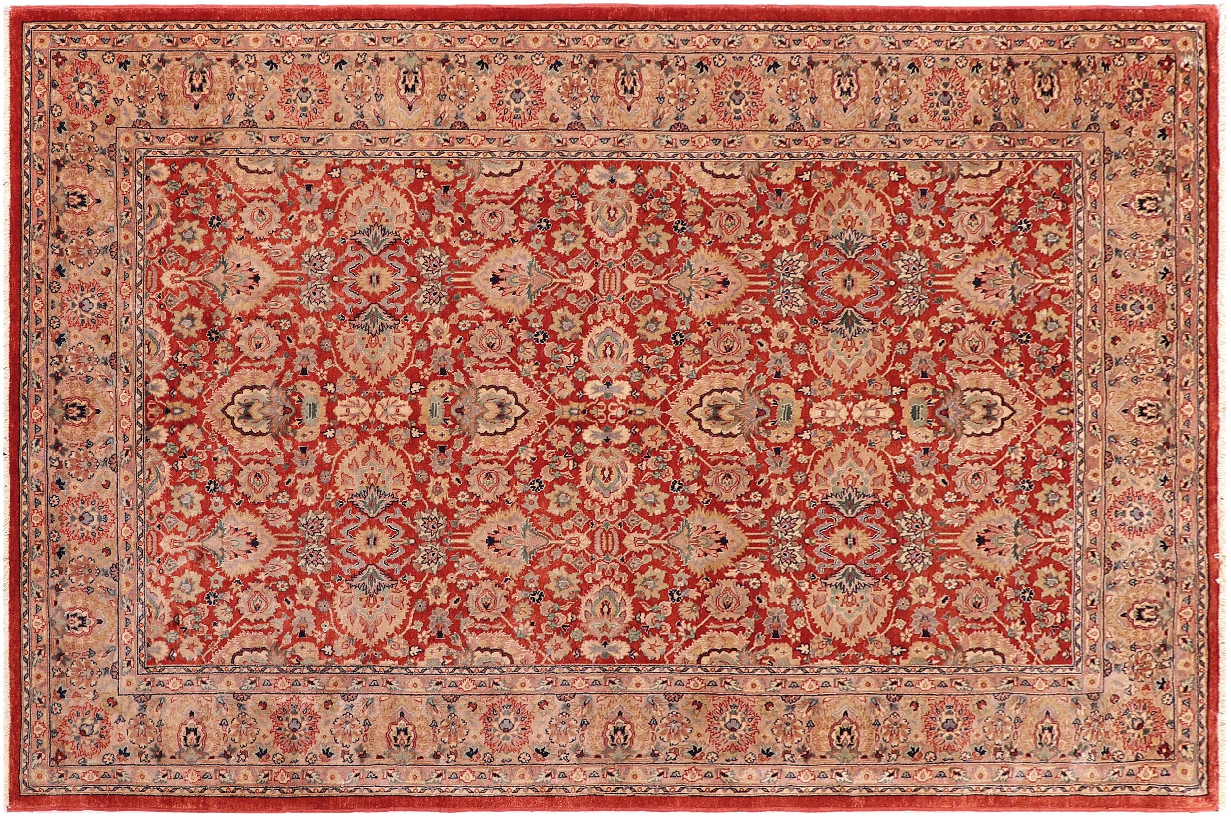 handmade Traditional Lahore Rust Tan Hand Knotted RECTANGLE 100% WOOL area rug 6' x 9'