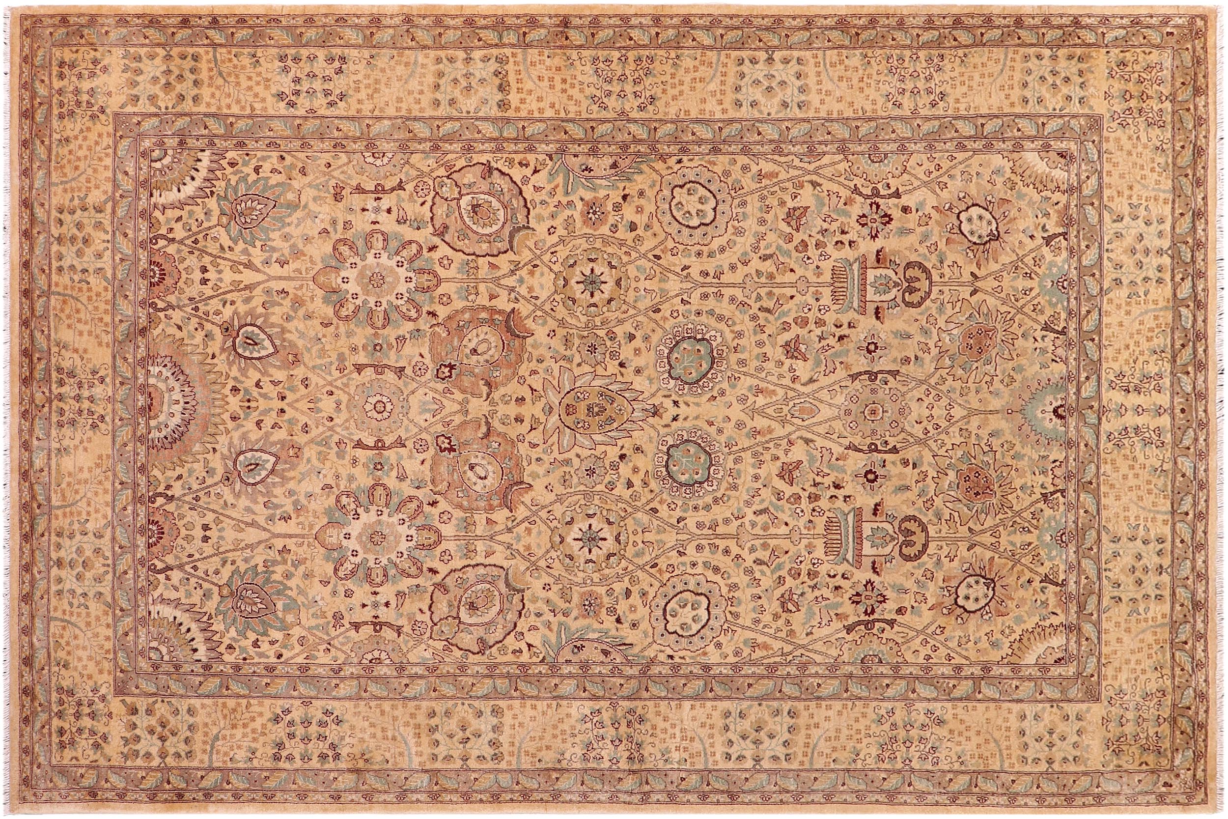 handmade Traditional Design Gold Gold Hand Knotted RECTANGLE 100% WOOL area rug 6' x 9'