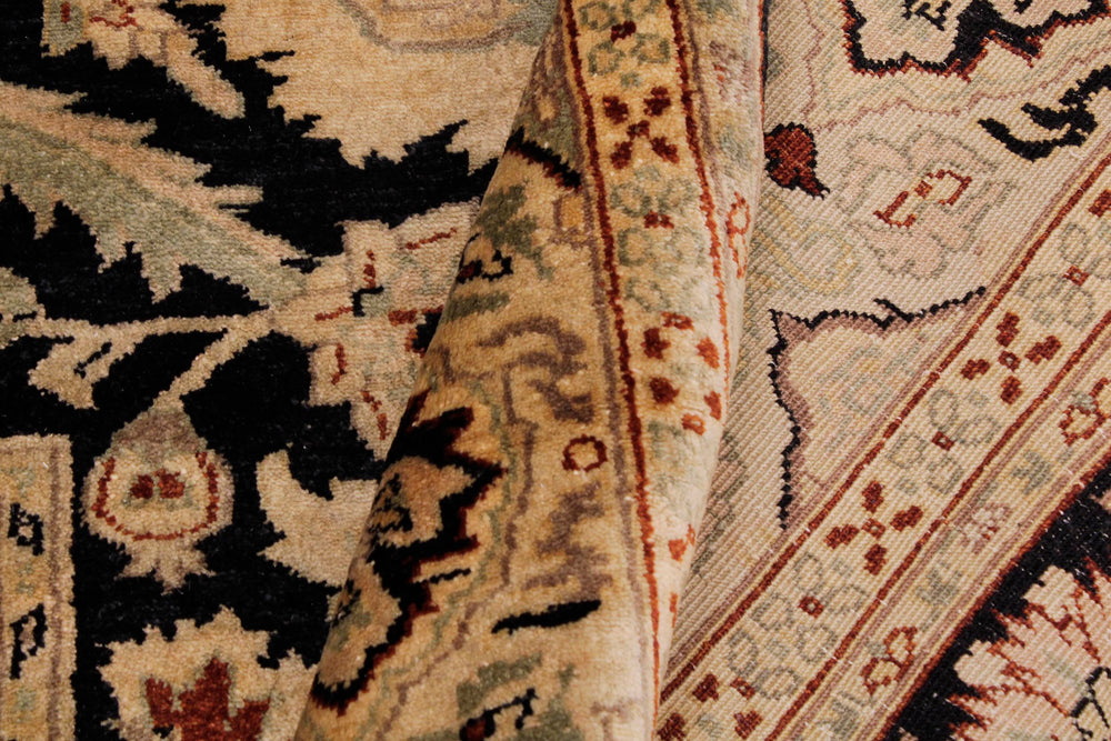 handmade Traditional Lahore Black Tan Hand Knotted RECTANGLE 100% WOOL area rug 6' x 9'