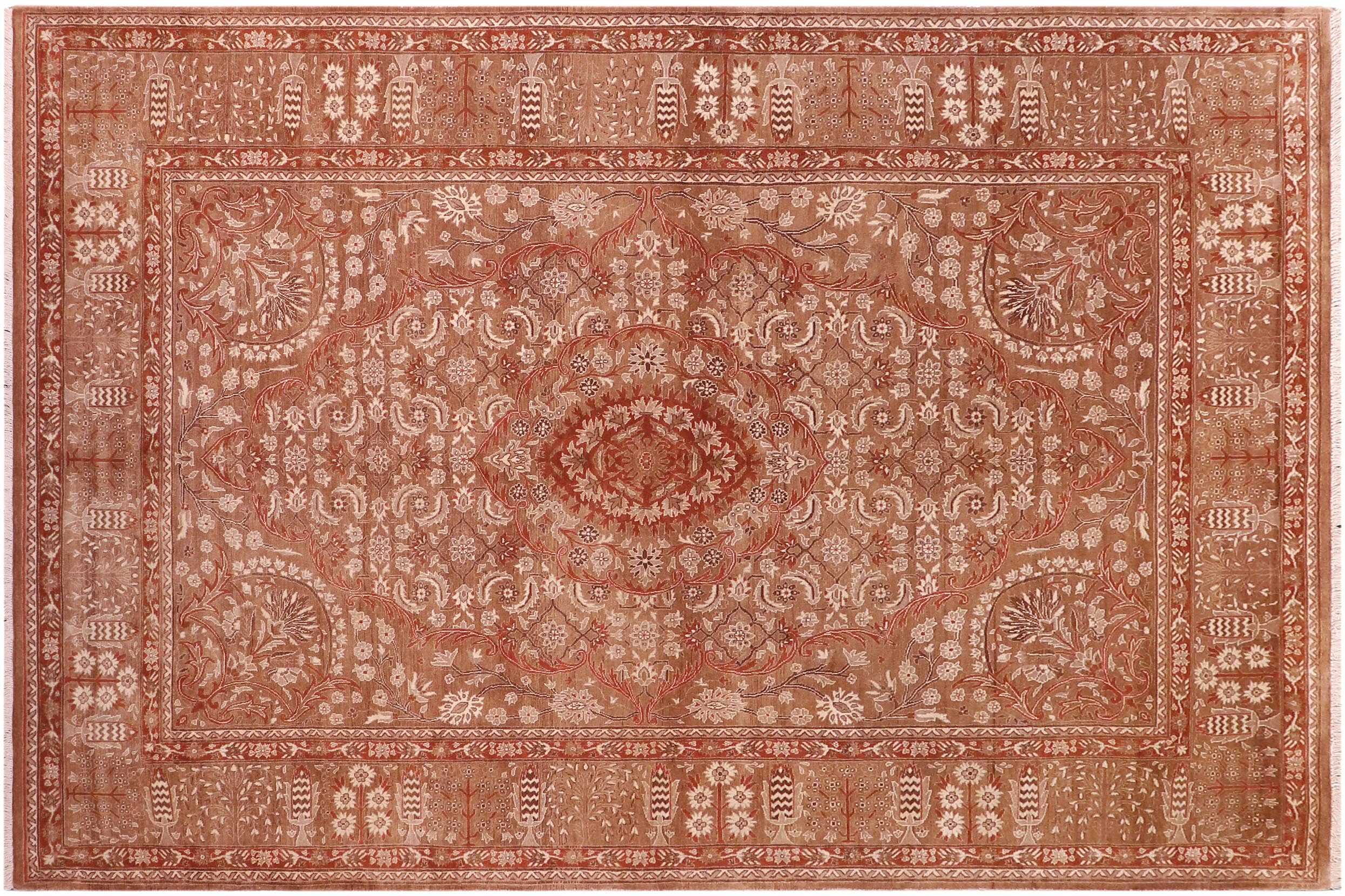 handmade Traditional Tajdar Brown Brown Hand Knotted RECTANGLE 100% WOOL area rug 6x9
