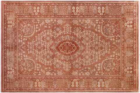 handmade Traditional Tajdar Brown Brown Hand Knotted RECTANGLE 100% WOOL area rug 6x9