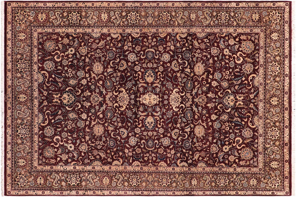 handmade Transitional Abasi Afsha Aubergine Dark Brown Hand Knotted RECTANGLE 100% WOOL area rug 6x9