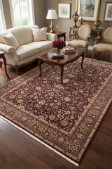 handmade Transitional Abasi Afsha Aubergine Dark Brown Hand Knotted RECTANGLE 100% WOOL area rug 6x9