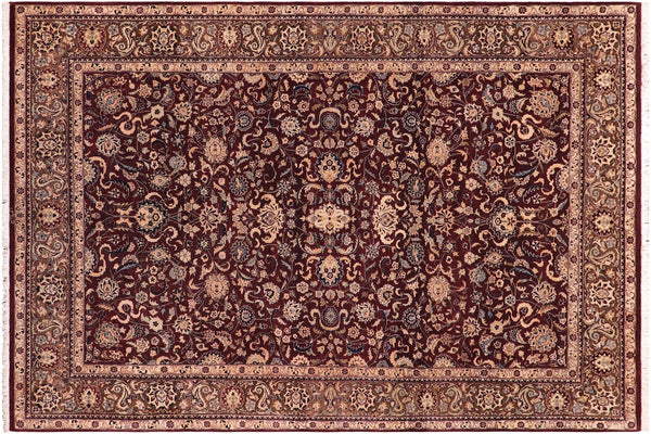 handmade Transitional Abasi Afsha Aubergine Dark Brown Hand Knotted RECTANGLE 100% WOOL area rug 6 x 9
