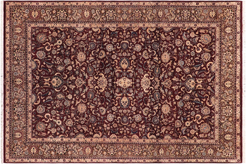 handmade Transitional Abasi Afsha Aubergine Dark Brown Hand Knotted RECTANGLE 100% WOOL area rug 6 x 9