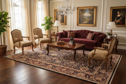 handmade Transitional Anmol Agra Drk. Blue Aubergine Hand Knotted RECTANGLE 100% WOOL area rug 6x9