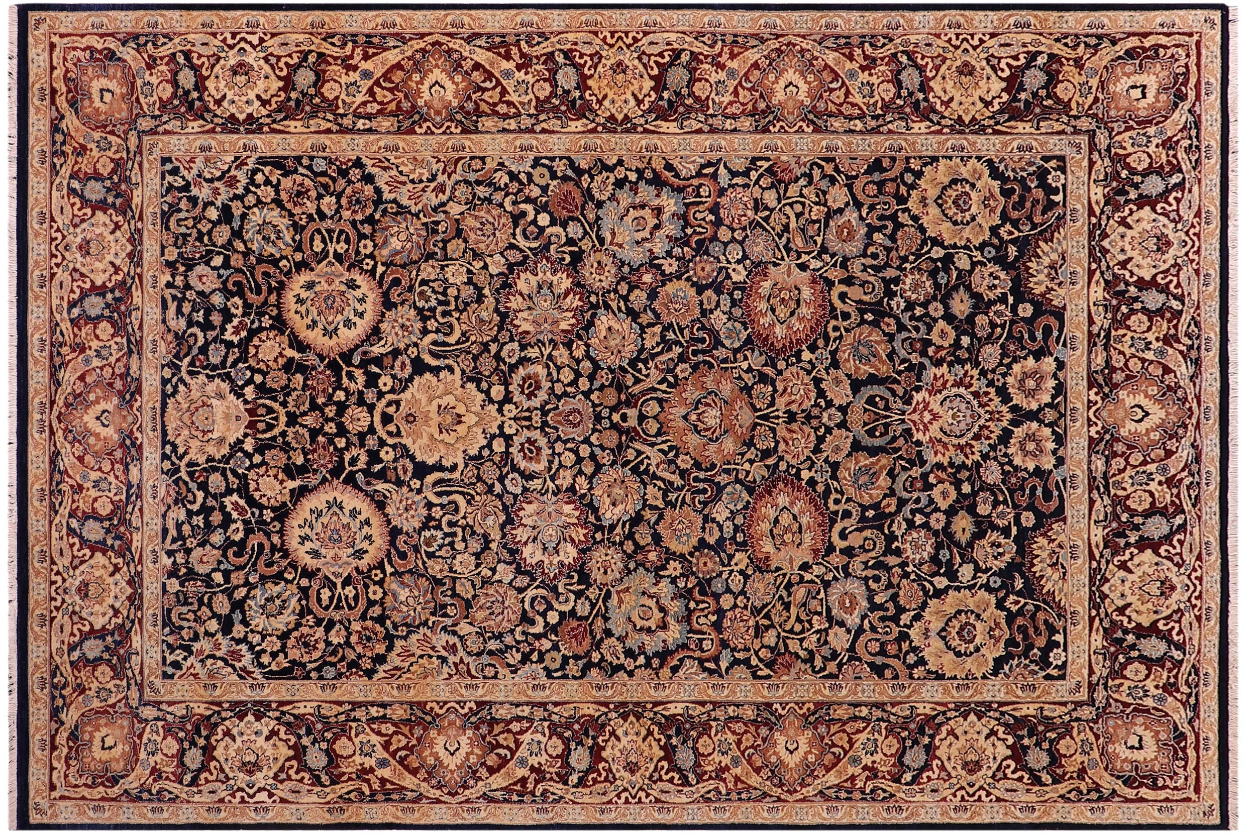 handmade Transitional Anmol Agra Drk. Blue Aubergine Hand Knotted RECTANGLE 100% WOOL area rug 6x9
