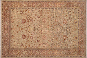 6x9 hand knotted Vegetable Dyed wool rug in green and tan - Kashan Monica