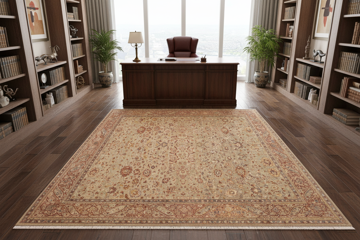 handmade Transitional Kashan Lt. Green Tan Hand Knotted RECTANGLE 100% WOOL area rug 6x9