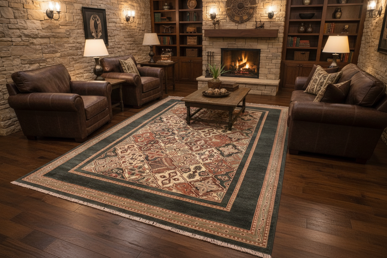 handmade Transitional  Green Multi Hand Knotted RECTANGLE 100% WOOL area rug 6' x 9'