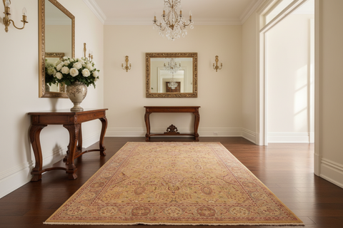 handmade Transitional Sultanabad Gold Gray Hand Knotted RECTANGLE 100% WOOL area rug 6x9