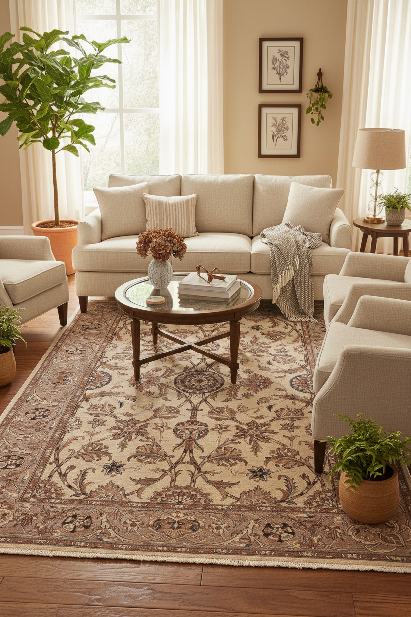 handmade Traditional Lahore Tan Lt. Brown Hand Knotted RECTANGLE 100% WOOL area rug 6' x 9'