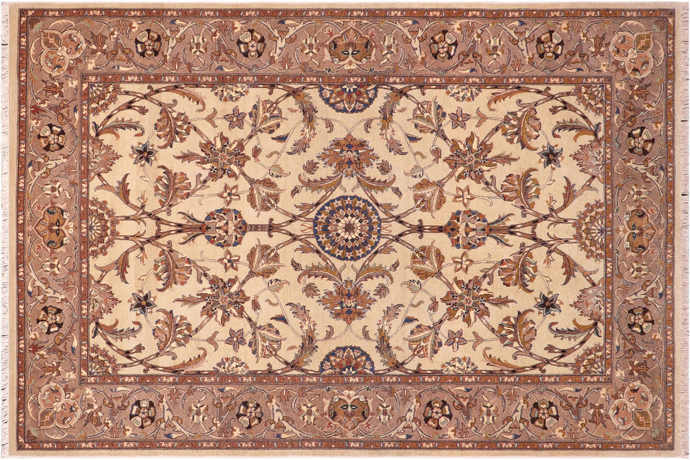 handmade Traditional Lahore Tan Lt. Brown Hand Knotted RECTANGLE 100% WOOL area rug 6' x 9'