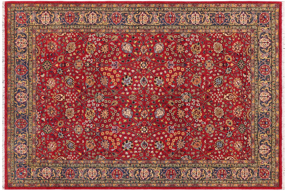 handmade Traditional  Red Teal Blue Hand Knotted RECTANGLE 100% WOOL area rug 6' x 9'