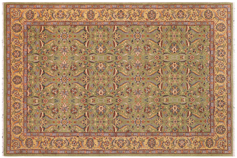 handmade Transitional Lahore Lt. Green Lt. Green Hand Knotted RECTANGLE 100% WOOL area rug 6' x 9'