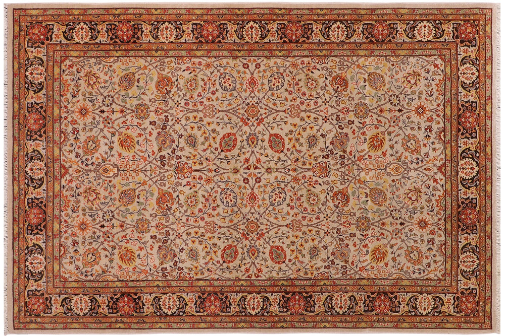 handmade Traditional  Tan Charcoal Hand Knotted RECTANGLE 100% WOOL area rug 6' x 9'