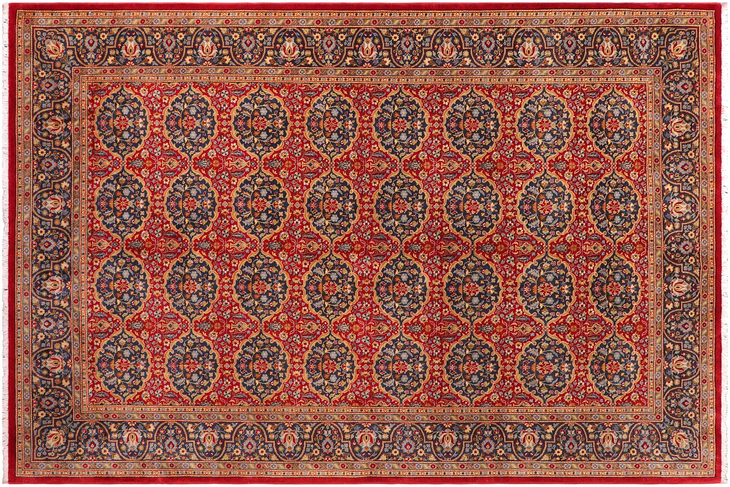 handmade Transitional Design Red Teal Blue Hand Knotted RECTANGLE 100% WOOL area rug 6' x 9'