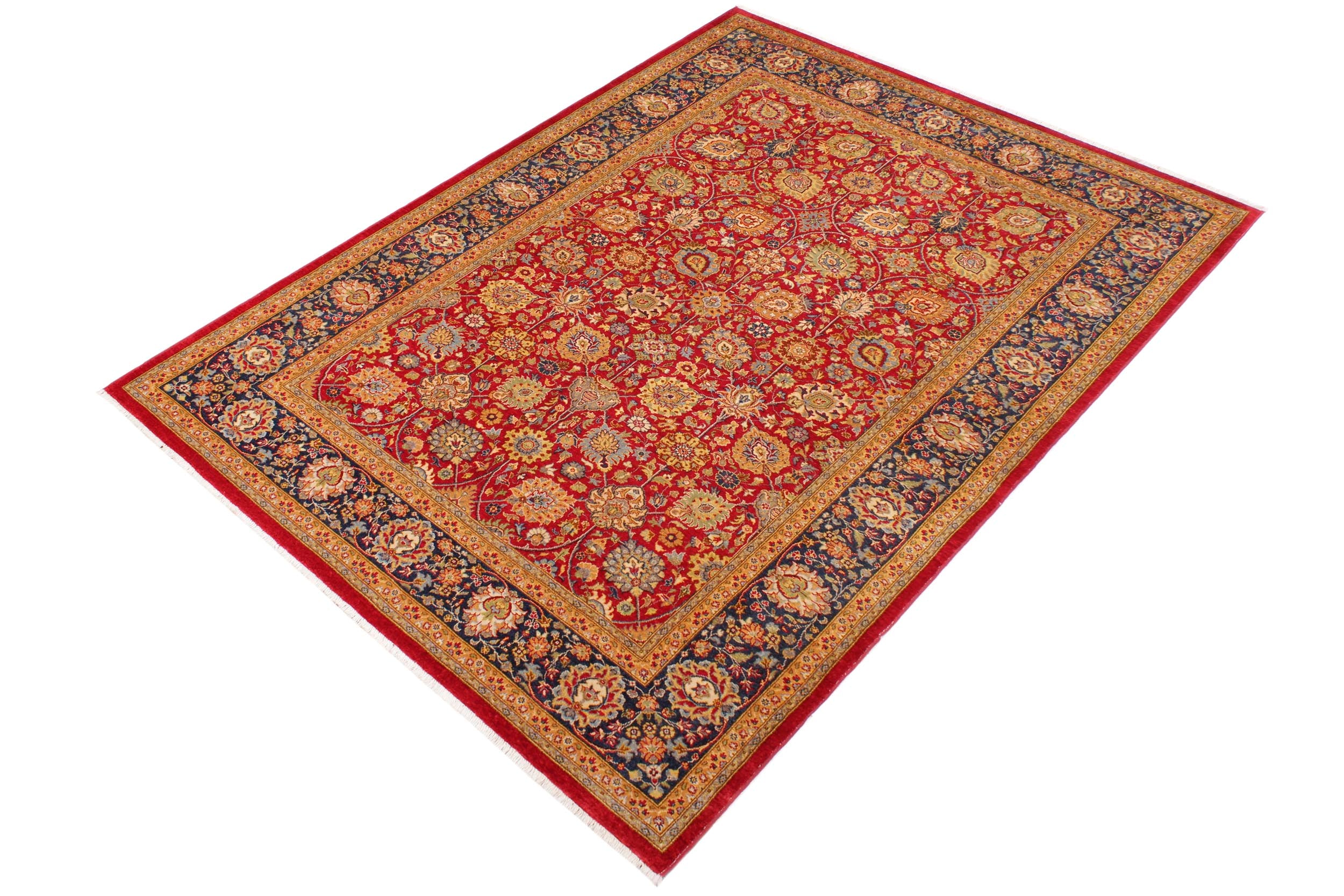 handmade Transitional Design Red Teal Hand Knotted RECTANGLE 100% WOOL area rug 6' x 9'