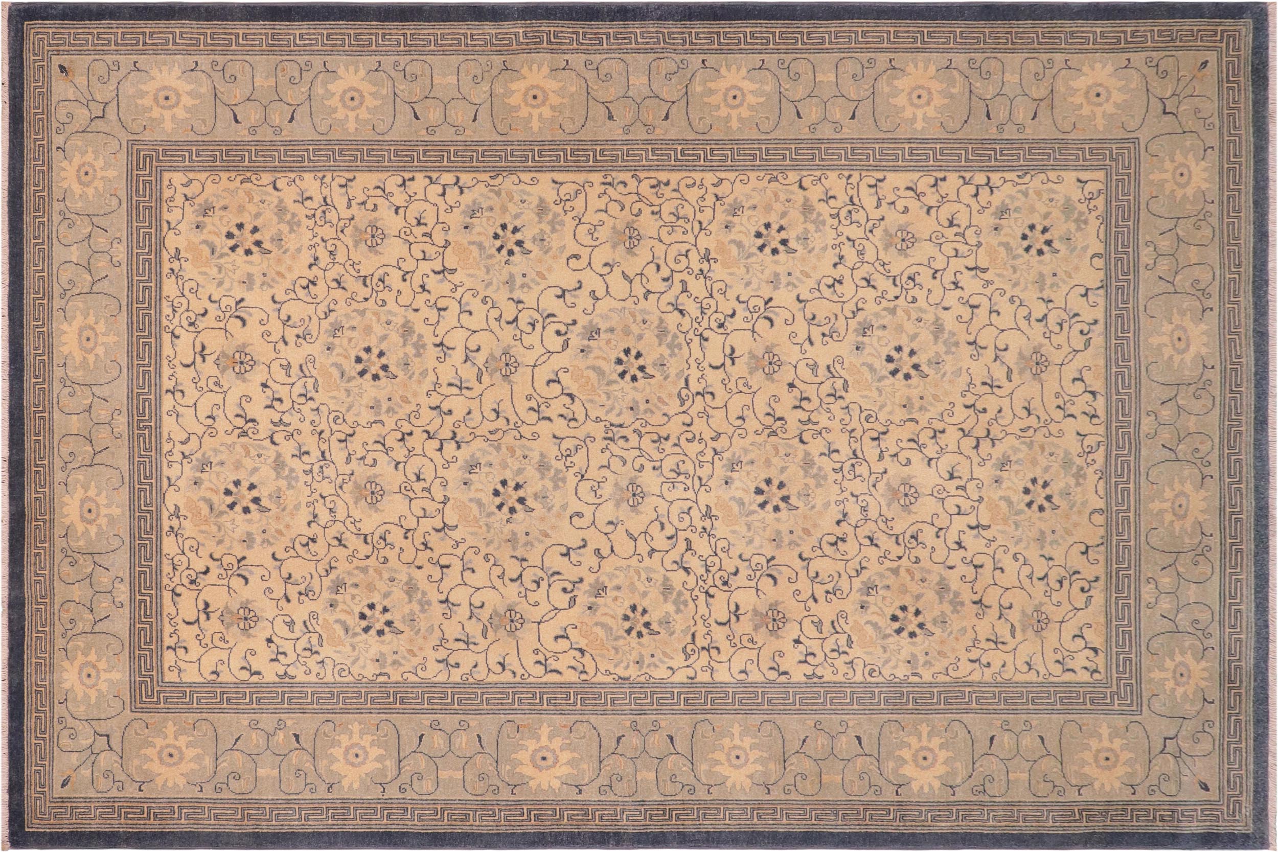handmade Transitional Kafkaz Tan Green Hand Knotted RECTANGLE 100% WOOL area rug 6' x 9'
