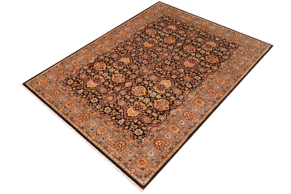 handmade Traditional Lahore Brown Lt. Brown Hand Knotted RECTANGLE 100% WOOL area rug 6' x 9'