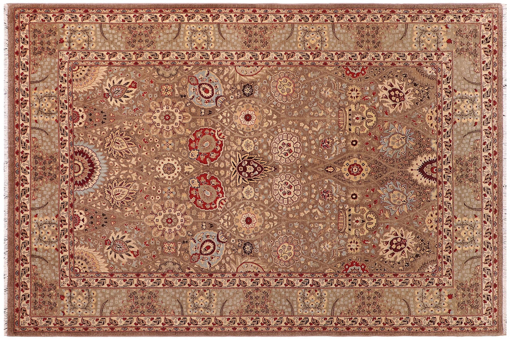 handmade Traditional  Lt. Brown Lt. Brown Hand Knotted RECTANGLE 100% WOOL area rug 6' x 9'