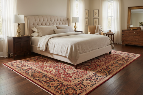 handmade Transitional Anmol Agra Red Blue Hand Knotted RECTANGLE 100% WOOL area rug 6x9