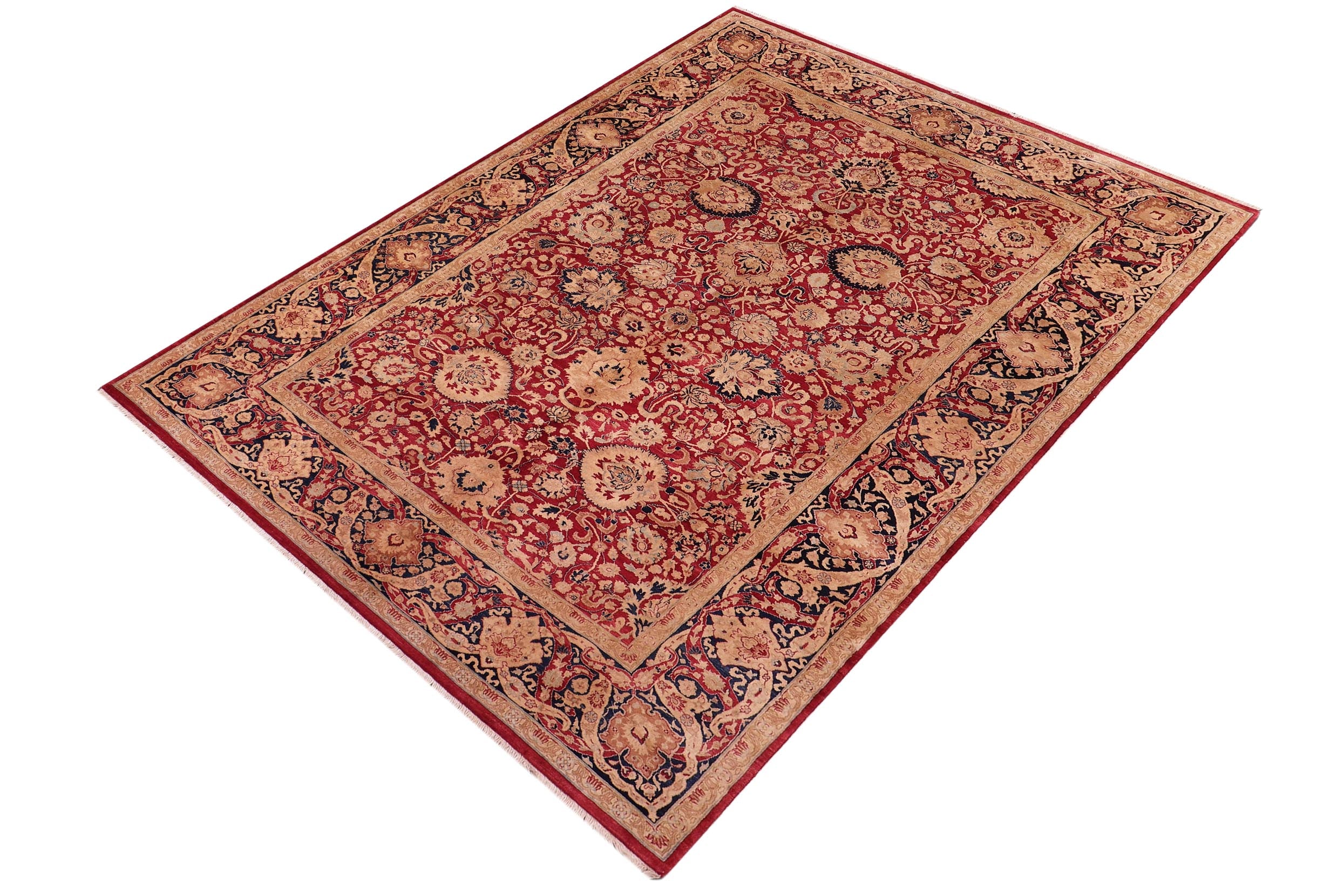 handmade Transitional Anmol Agra Red Blue Hand Knotted RECTANGLE 100% WOOL area rug 6x9