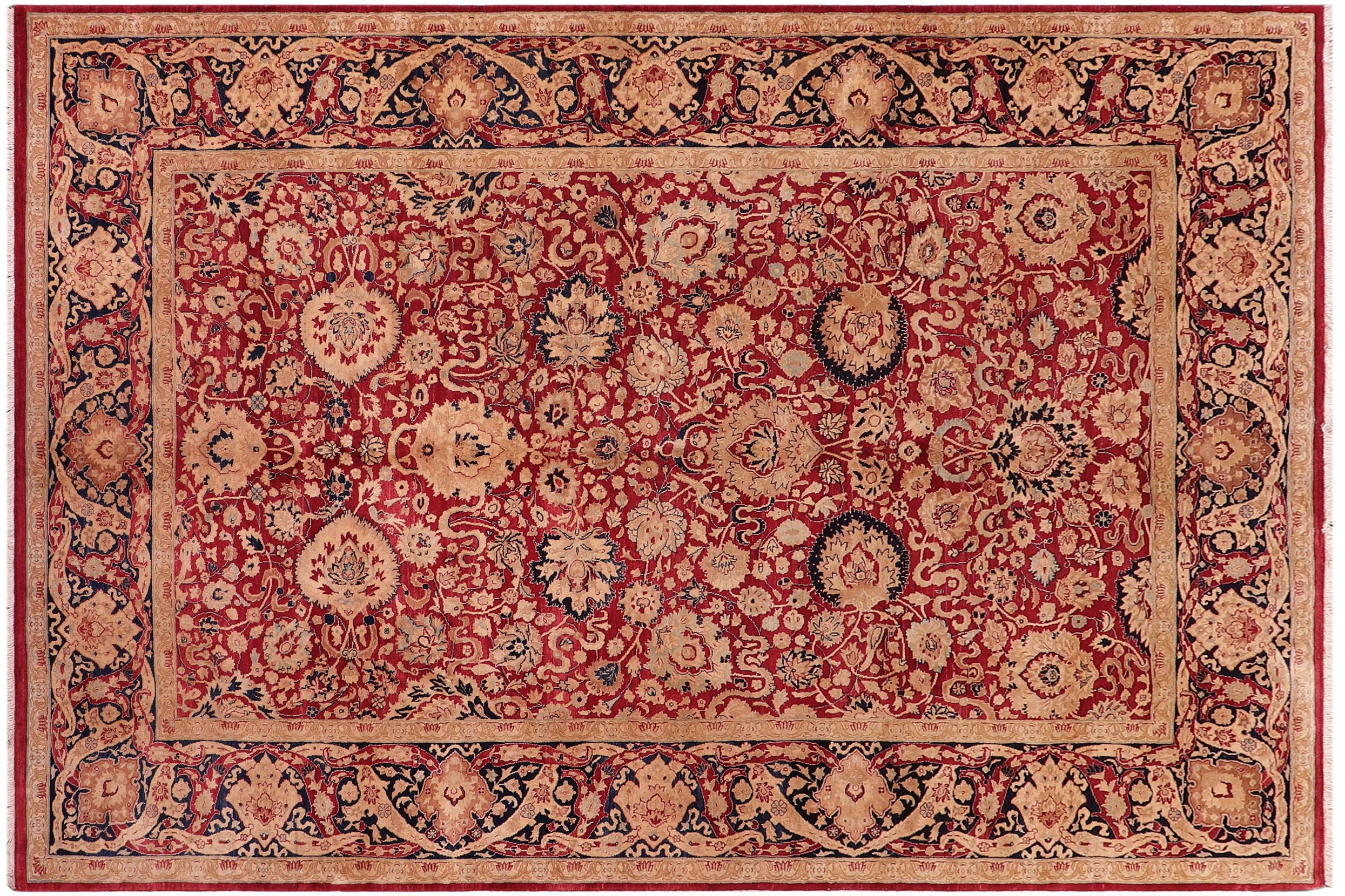 handmade Transitional Anmol Agra Red Blue Hand Knotted RECTANGLE 100% WOOL area rug 6x9