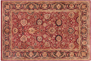 6x9 hand knotted Vegetable Dyed wool rug in red and blue - Anmol Agra Lauren