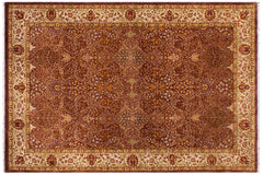 handmade Traditional New Wahid Brown Ivory Hand Knotted RECTANGLE 100% WOOL area rug 6' x 9'