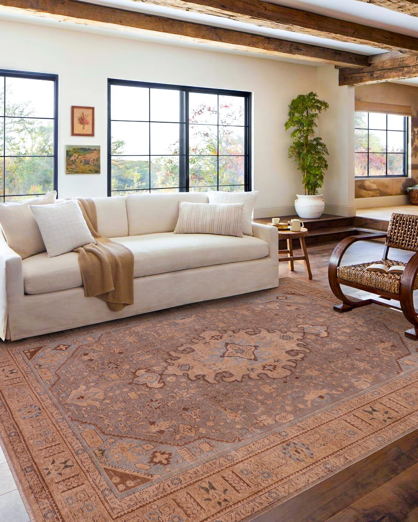 handmade Vintage Hand Painte Gray Tan Hand Knotted RECTANGLE 100% WOOL area rug 8' x 11'