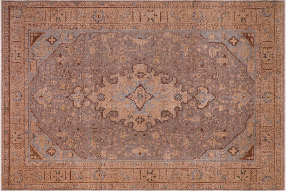 handmade Vintage Hand Painte Gray Tan Hand Knotted RECTANGLE 100% WOOL area rug 8' x 11'