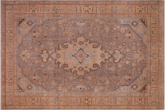 handmade Vintage Hand Painte Gray Tan Hand Knotted RECTANGLE 100% WOOL area rug 8' x 11'