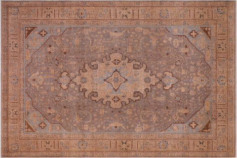 handmade Vintage Hand Painte Gray Tan Hand Knotted RECTANGLE 100% WOOL area rug 8' x 11'