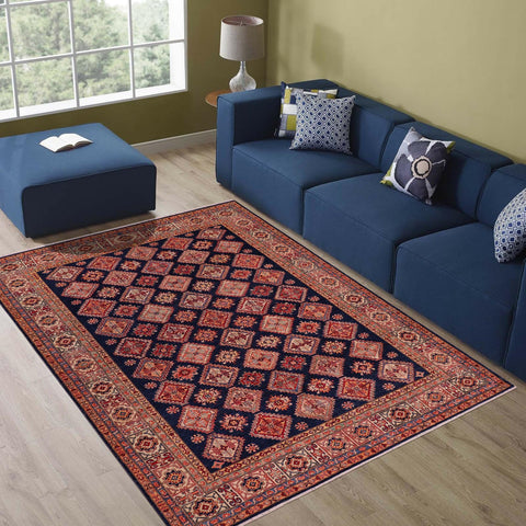 handmade Geometric Super Kazak Blue Beige Hand Knotted RECTANGLE 100% WOOL area rug 8' x 9'