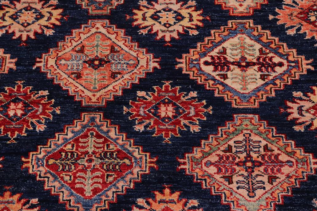 handmade Geometric Super Kazak Blue Beige Hand Knotted RECTANGLE 100% WOOL area rug 8 x 9