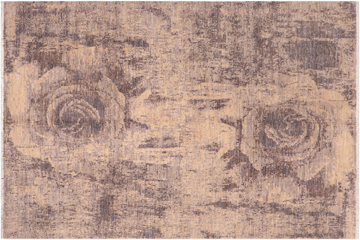 8x10 hand knotted modern wool rug in beige and brown - Chic Rene