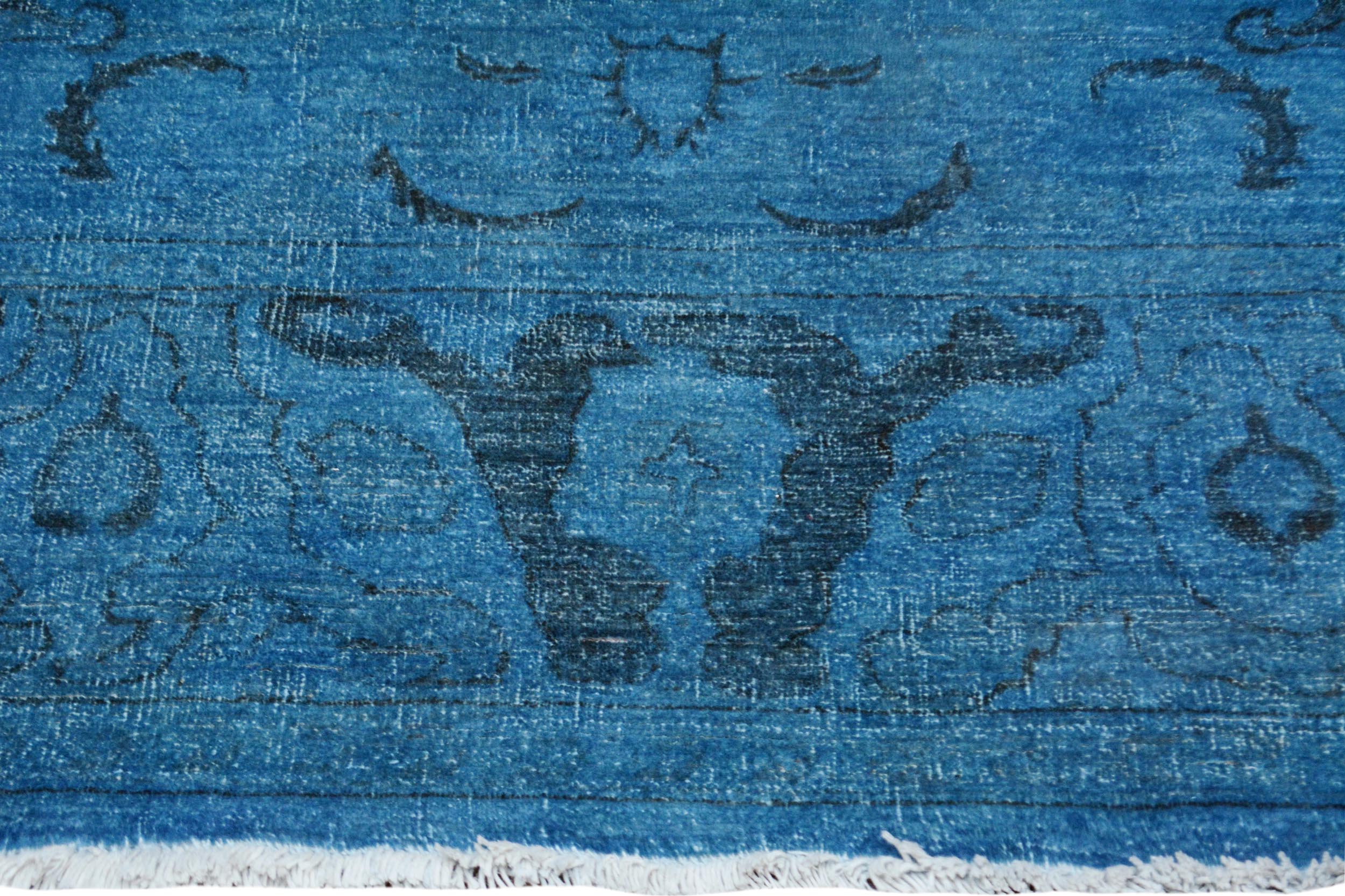 handmade Over Dyed Over Dyed Blue Blue Hand Knotted RECTANGLE 100% WOOL area rug 8' x 10'
