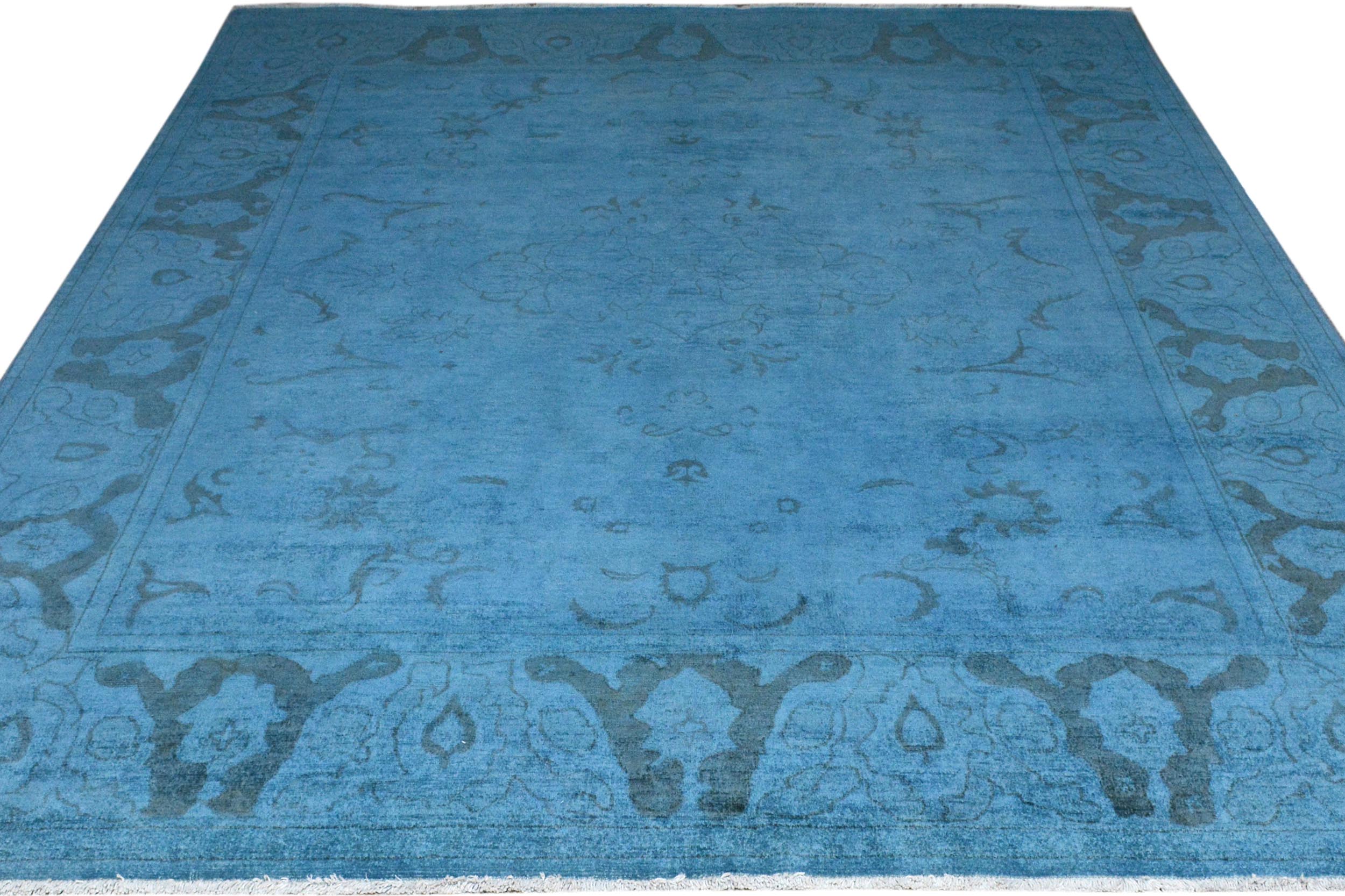 handmade Over Dyed Over Dyed Blue Blue Hand Knotted RECTANGLE 100% WOOL area rug 8' x 10'