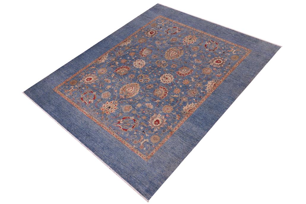 handmade Traditional Kafkaz Blue Tan Hand Knotted RECTANGLE 100% WOOL area rug 8 x 10