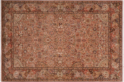 handmade Traditional Lahore Tan Lt. Brown Hand Knotted RECTANGLE WOOL&SILK area rug 6x9