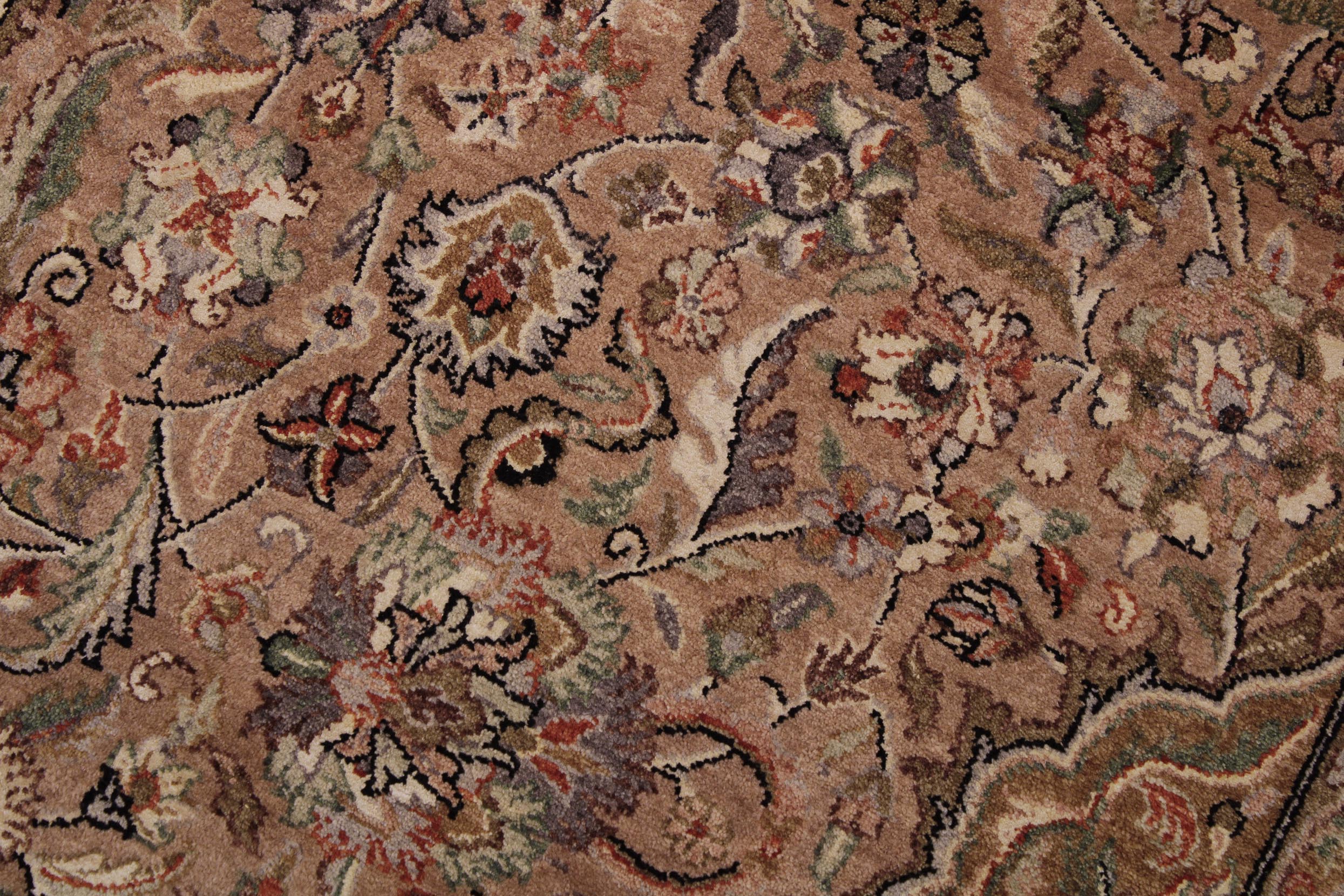 handmade Traditional Lahore Tan Lt. Brown Hand Knotted RECTANGLE WOOL&SILK area rug 6x9