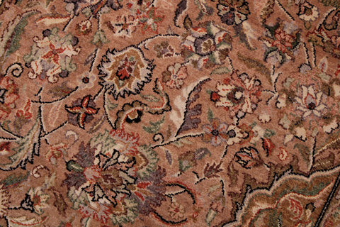 handmade Traditional Lahore Tan Lt. Brown Hand Knotted RECTANGLE WOOL&SILK area rug 6x9