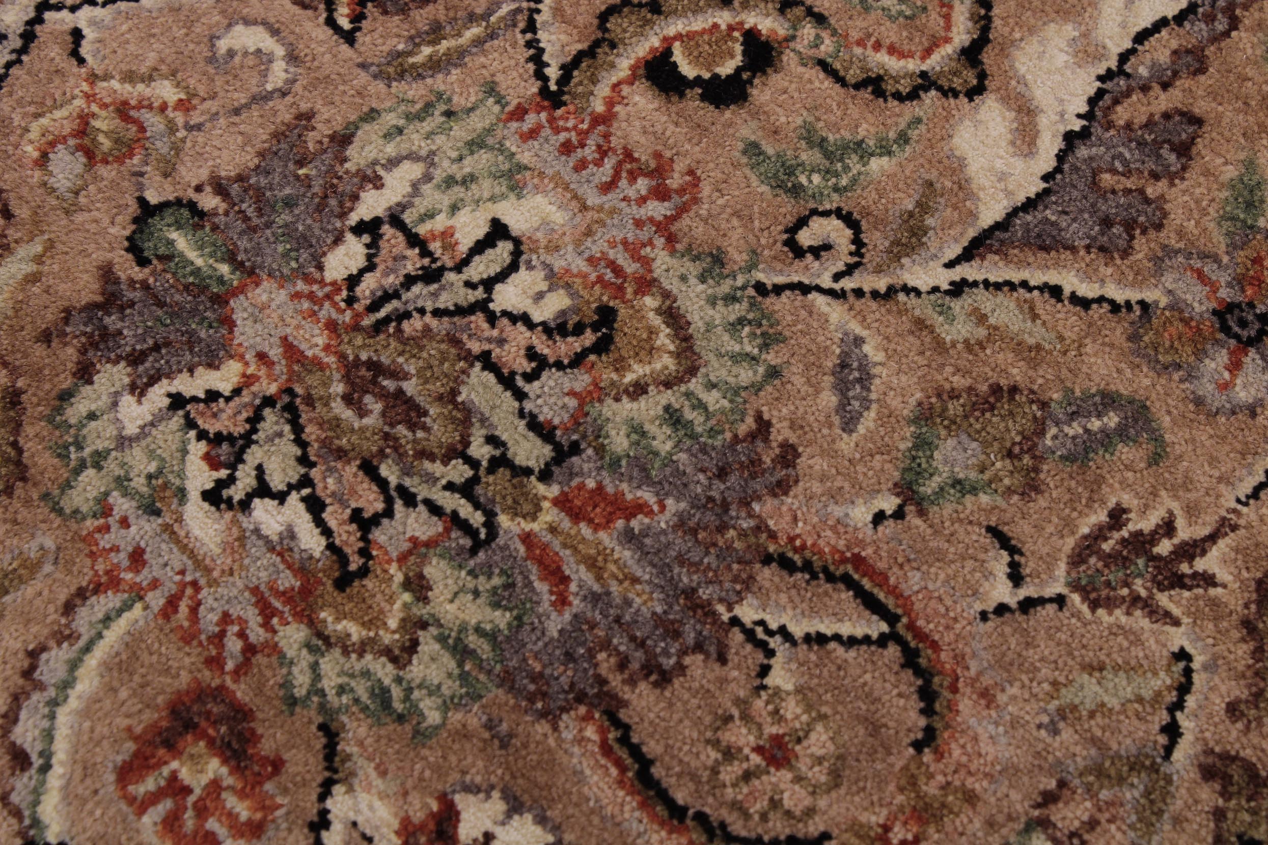 handmade Traditional Lahore Tan Lt. Brown Hand Knotted RECTANGLE WOOL&SILK area rug 6x9